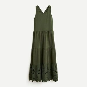 J. Crew Green Sleeveless Eyelet Trim Maxi Dress